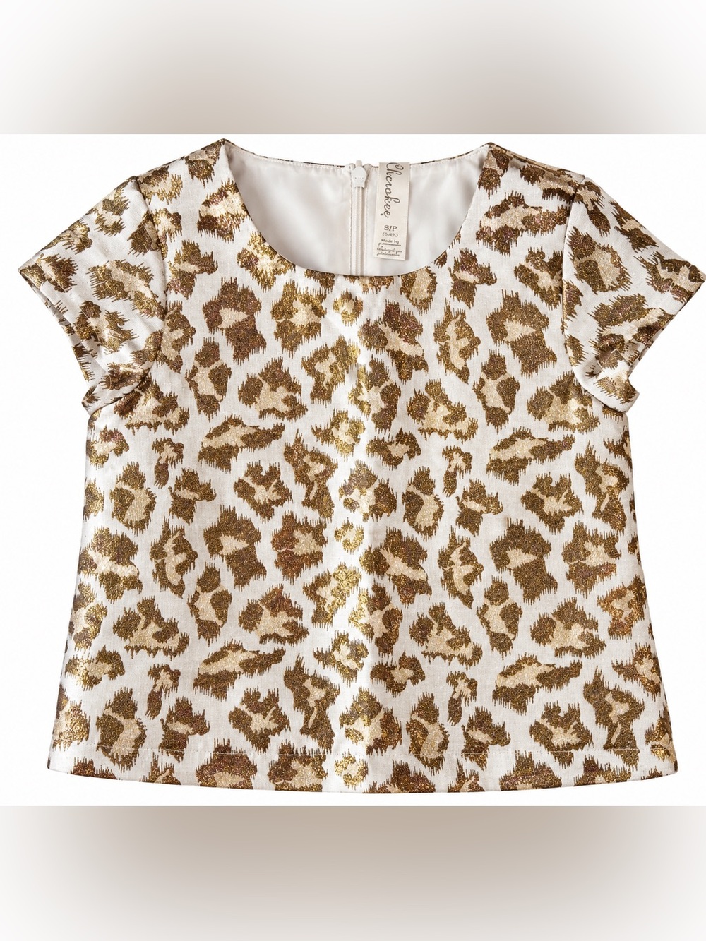 Cherokee Girls Leopard Brocade Top S Metallic Gold Cream Y2K Holiday Party